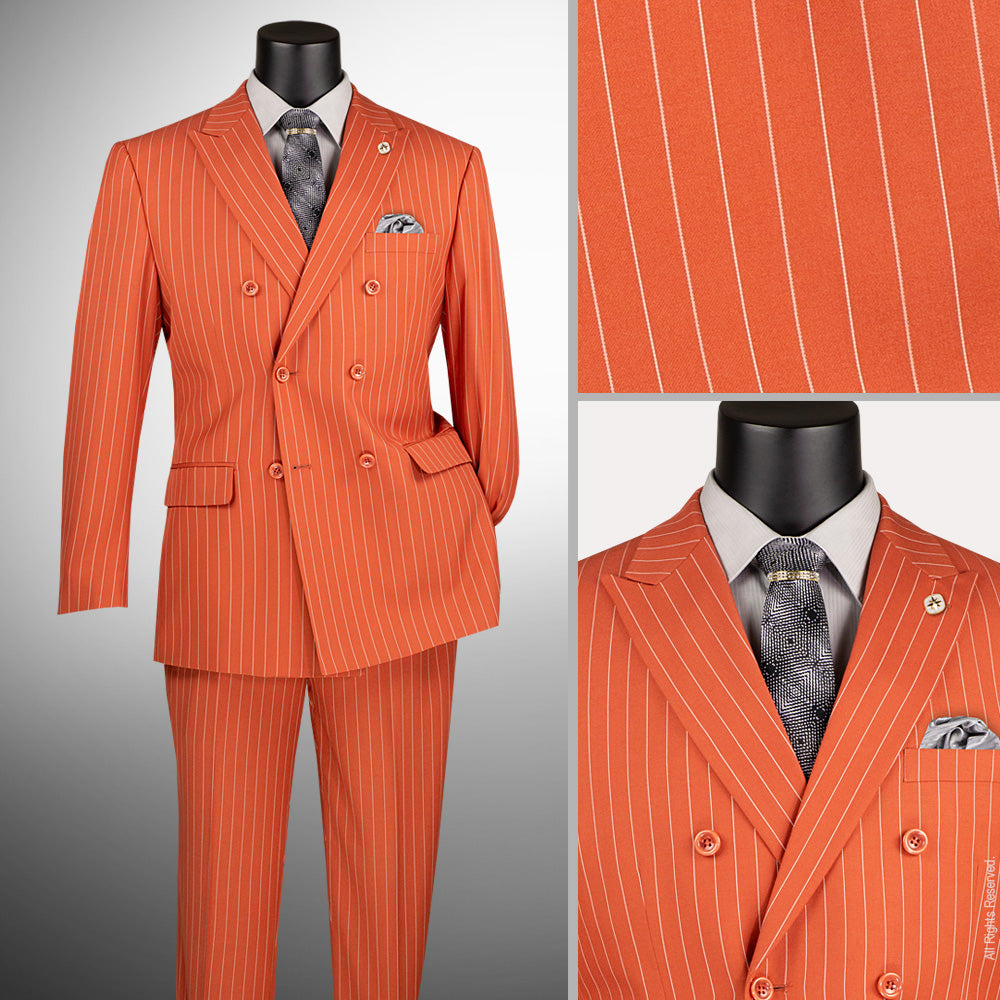 Vinci Classic Fit Executive Double Breasted Suit Gangster Stripe w/Adjustable Waistband (Canyon Clay)
