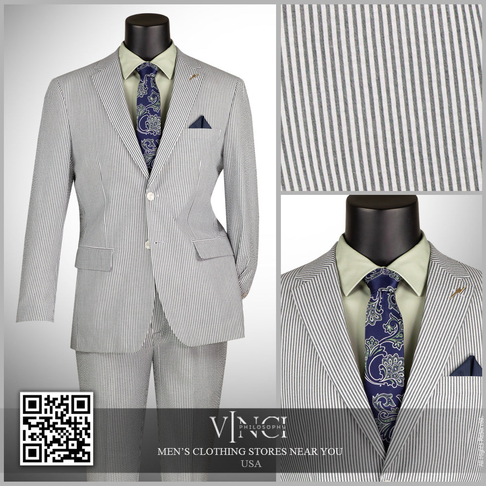 Vinci 2pc Modern Fit Seersucker Suit (Green)