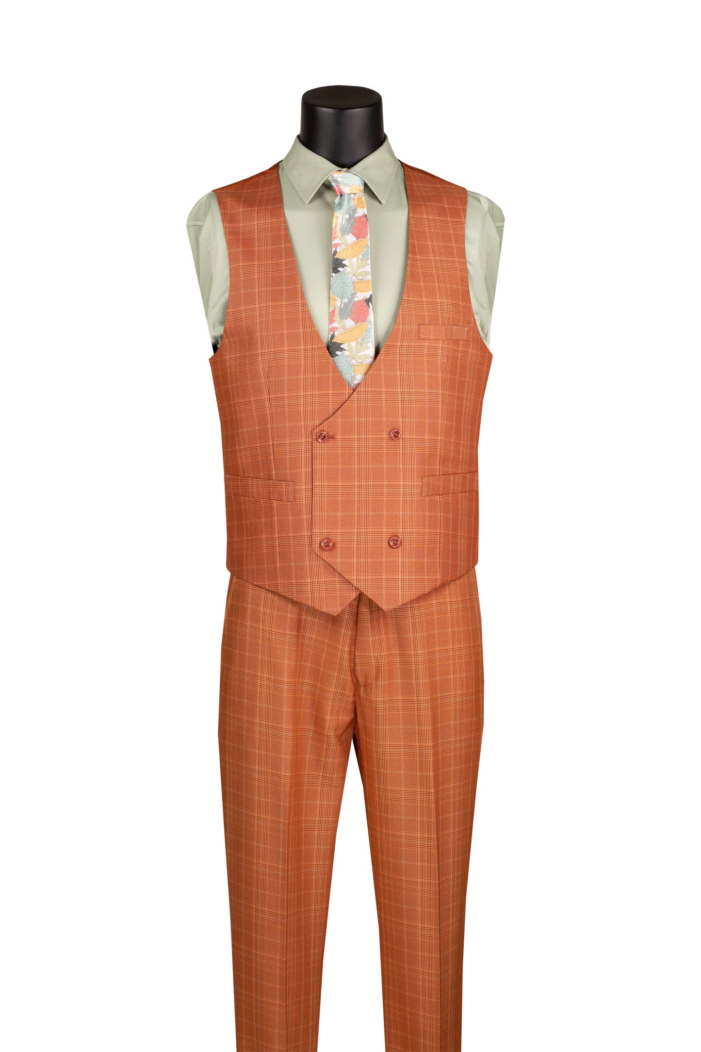 Vinci Classic Fit 3pc Plaid Suit (Rust)