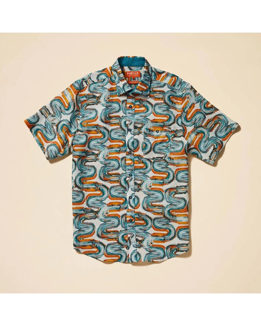 Inserch Short Sleeve Optic Wave Linen Shirt