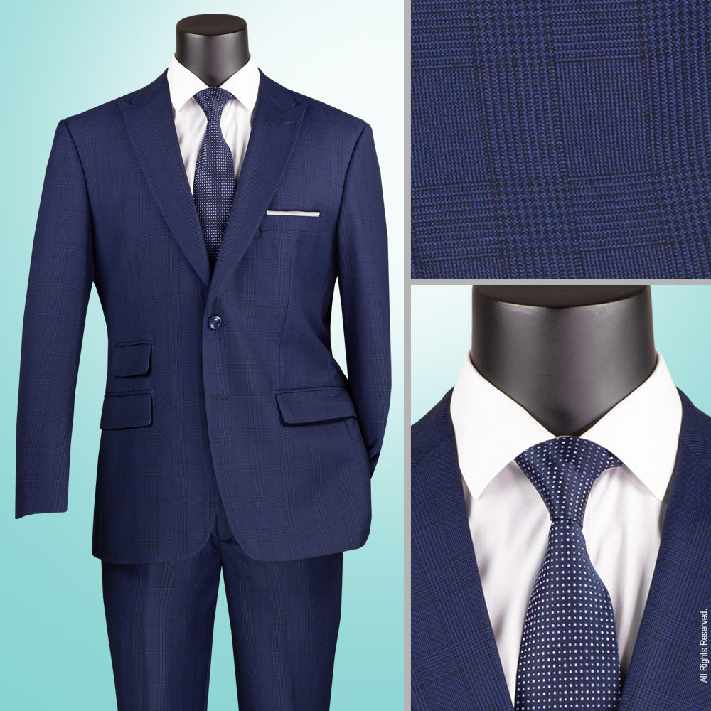 Vinci 2pc Modern Fit Windowpane Suit (Blue)