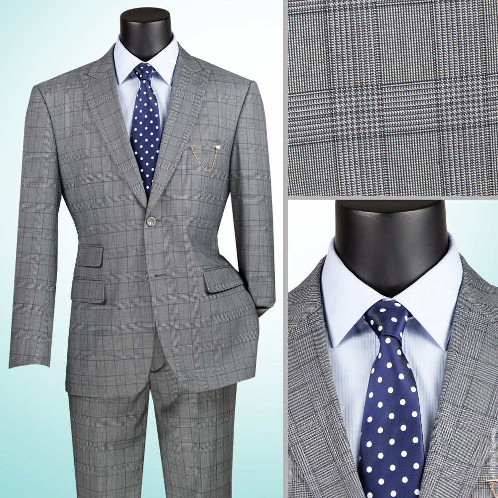 Vinci 2pc Modern Fit Windowpane Suit (Medium Gray)