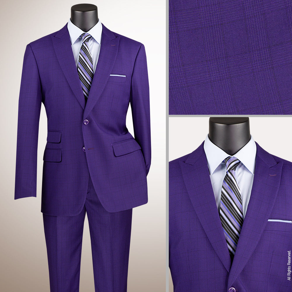 Vinci 2pc Modern Fit Windowpane Suit (Purple)