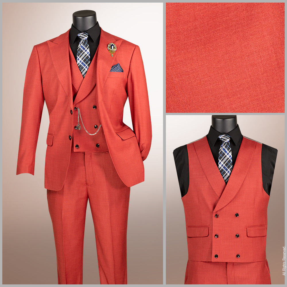 Vinci Modern Fit 3pc Stretch Suit w/Adjustable Waistband (Brick)