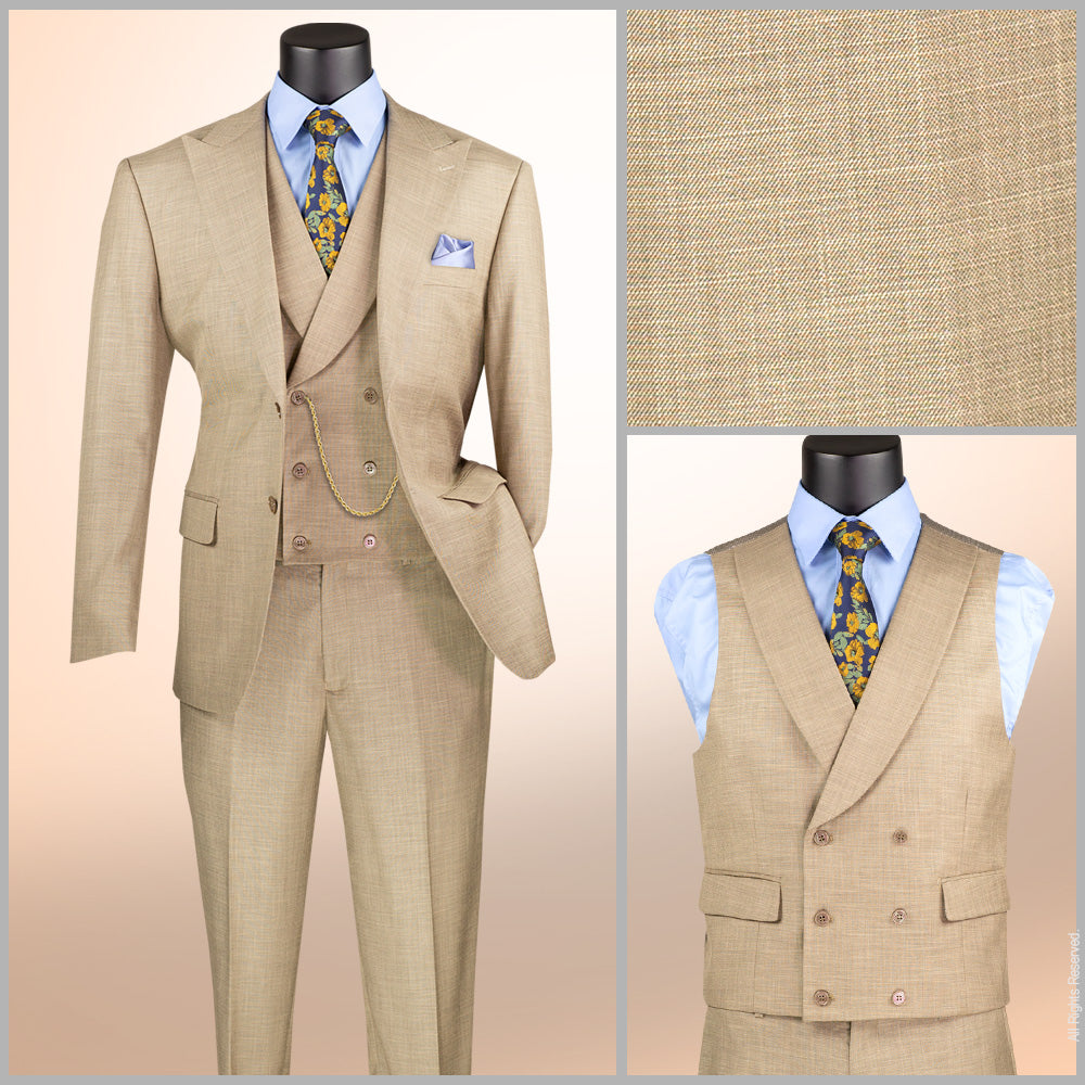 Vinci Modern Fit 3pc Stretch Suit w/Adjustable Waistband (Taupe)
