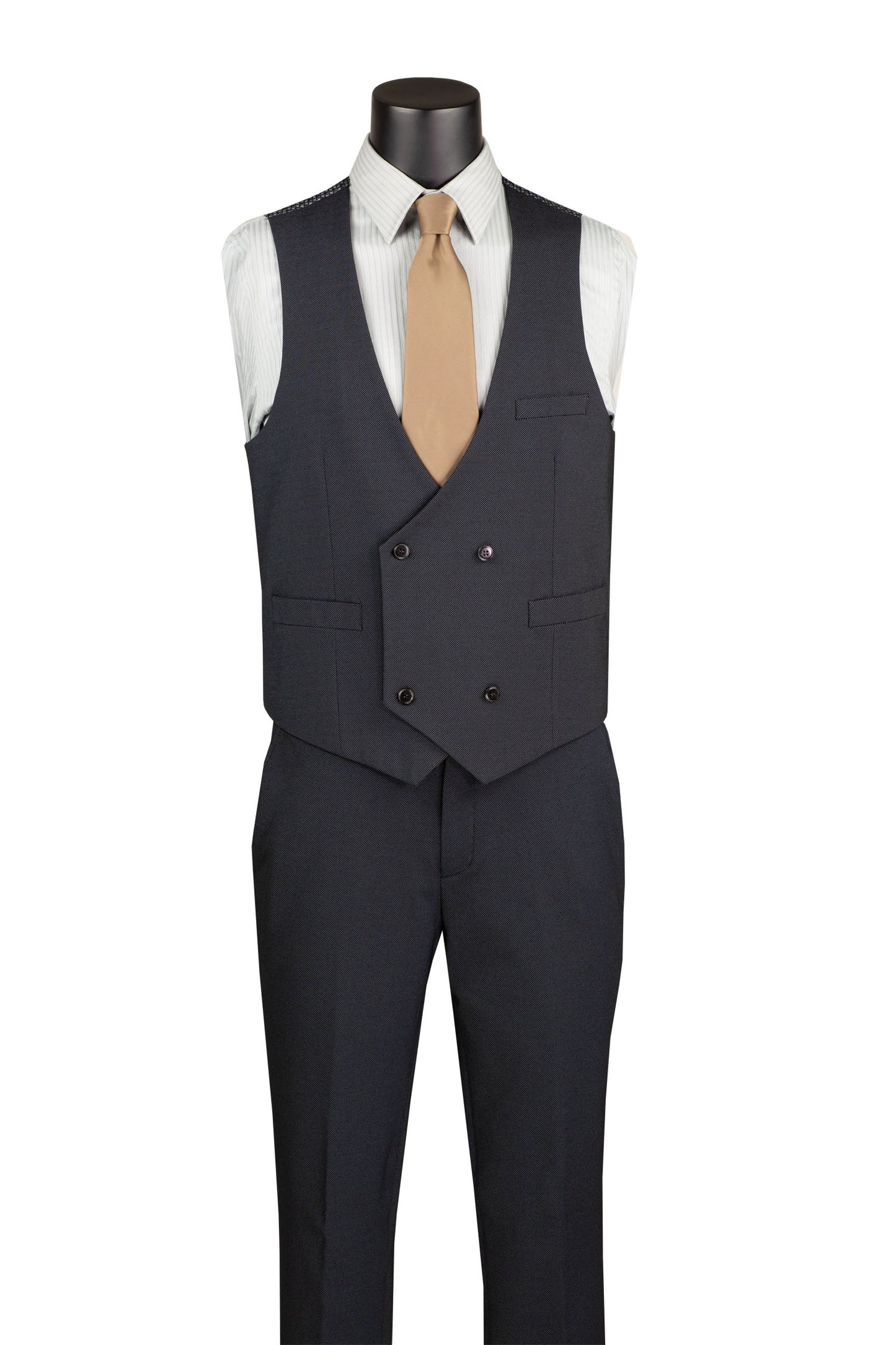 Vinci 3pc Super Stretch Fabric w/Adjustable Waistband Suit (Charcoal Black)