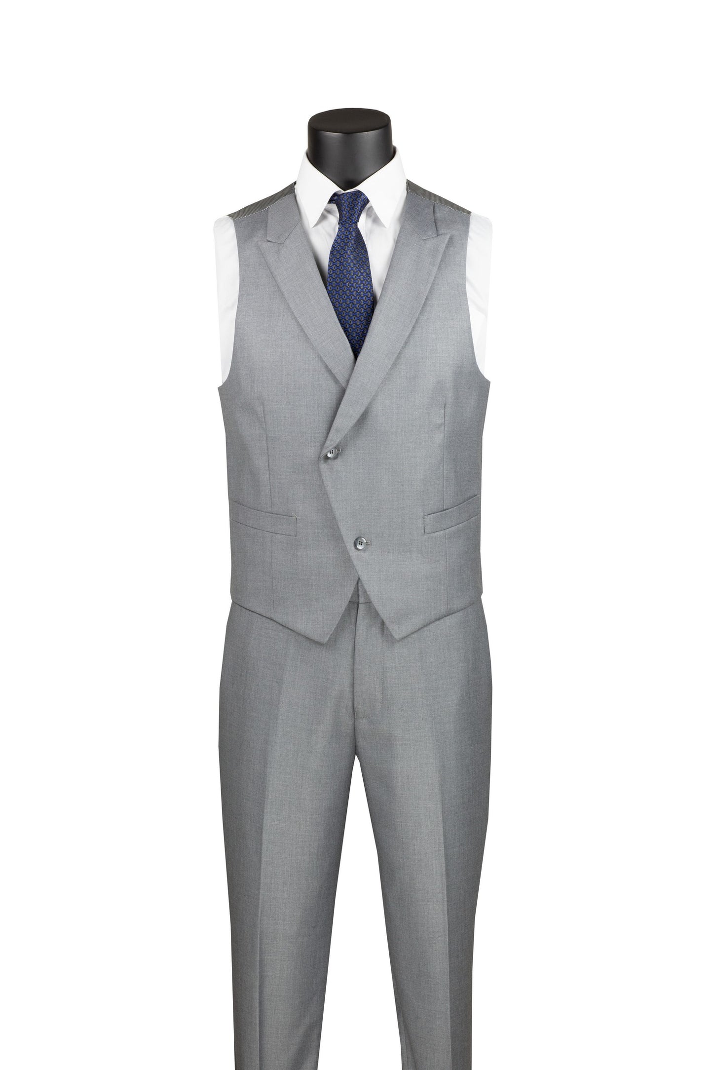 Vinci 3pc Modern Fit w/Lapel Vest & Adjustable Waistband Suit (Light Gray)