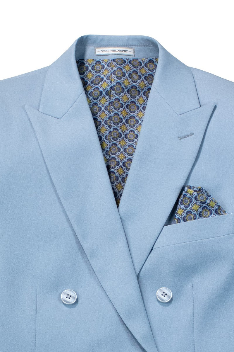 Vinci 2pc Slim Fit Double Breasted Stretch Fabric Suit (Ice Blue)