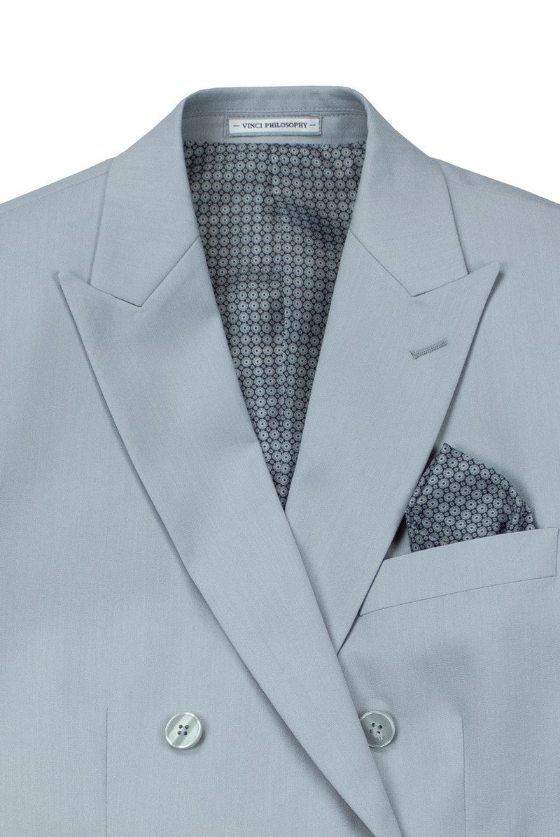 Vinci 2pc Slim Fit Double Breasted Stretch Fabric Suit (Silver)