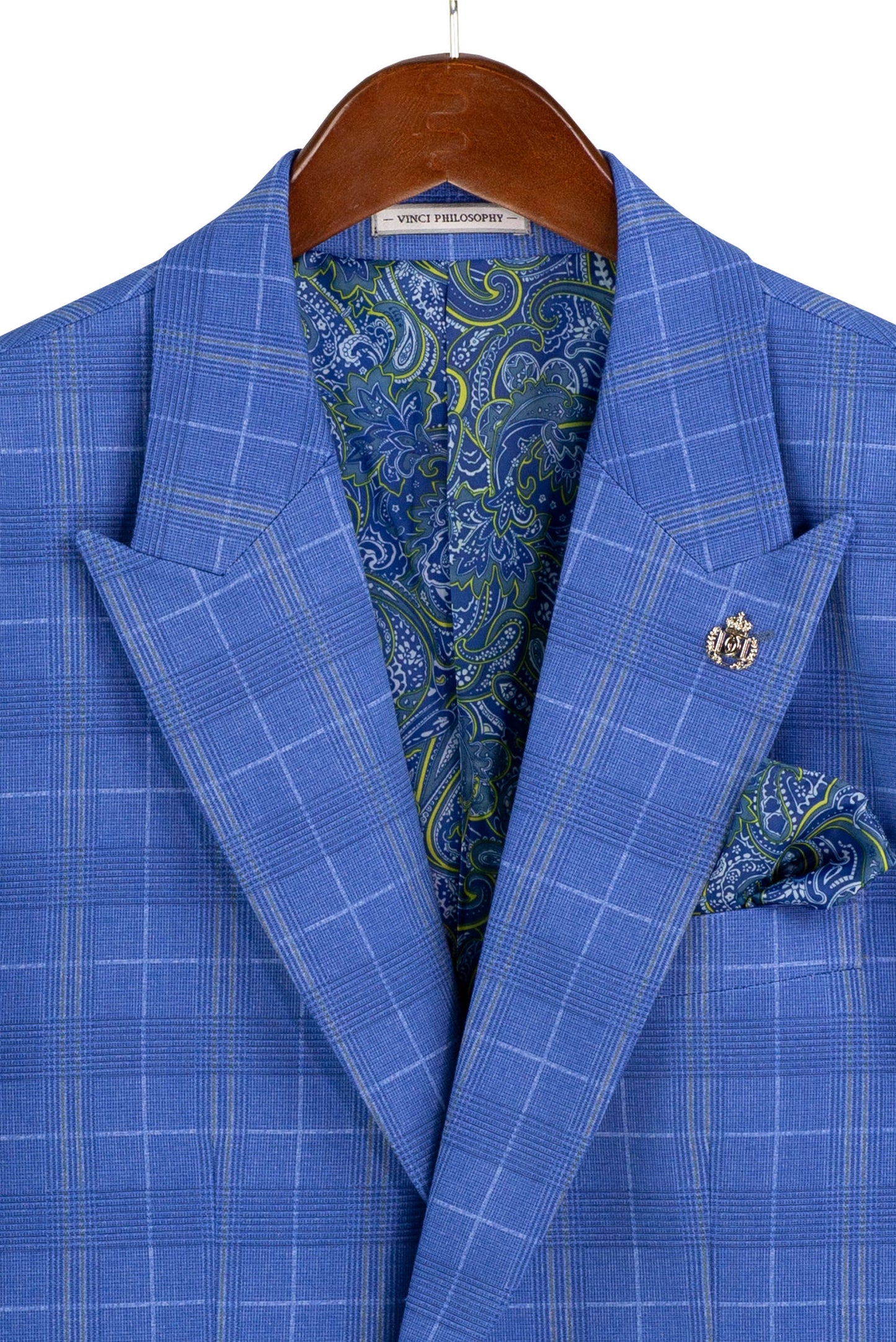 Vinci 3pc Slim Fit Super Stretch Glen Plaid Suit (Blue)