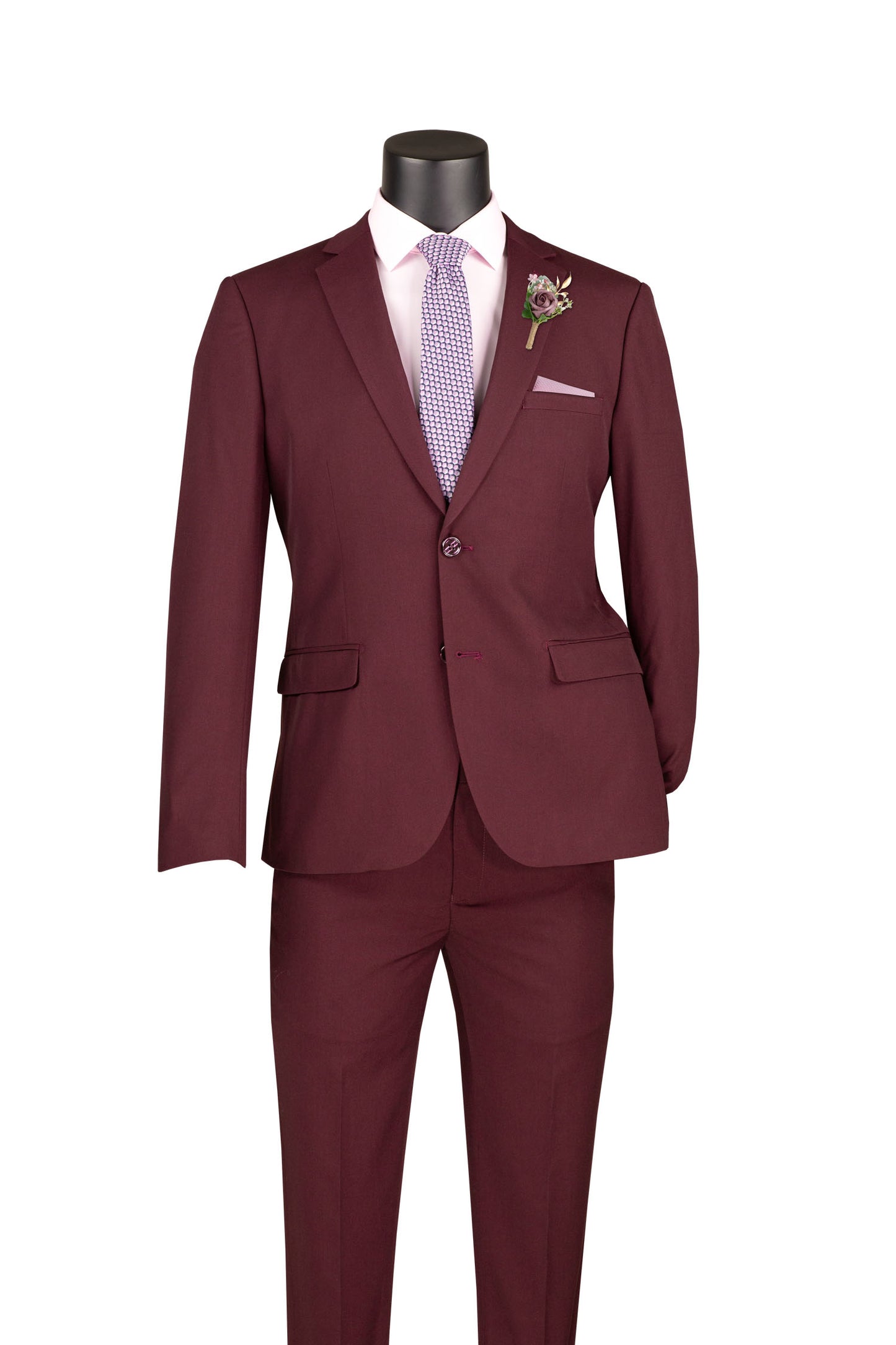 Vinci 2pc Ultra Slim Fit Stretch Suit (Burgundy)