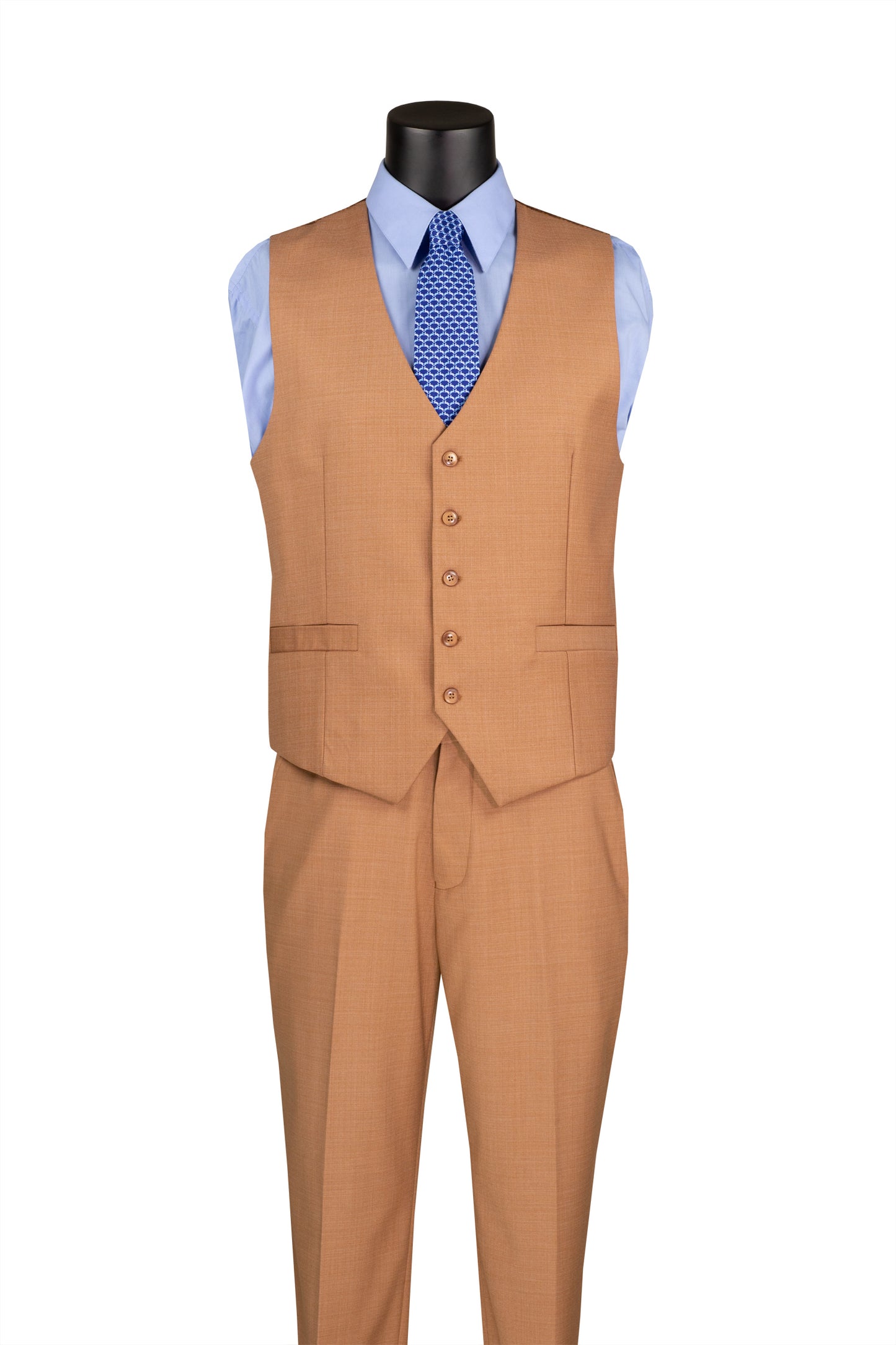 Vinci 3pc Solid Texture Regular Fit Suit (Light Amber)