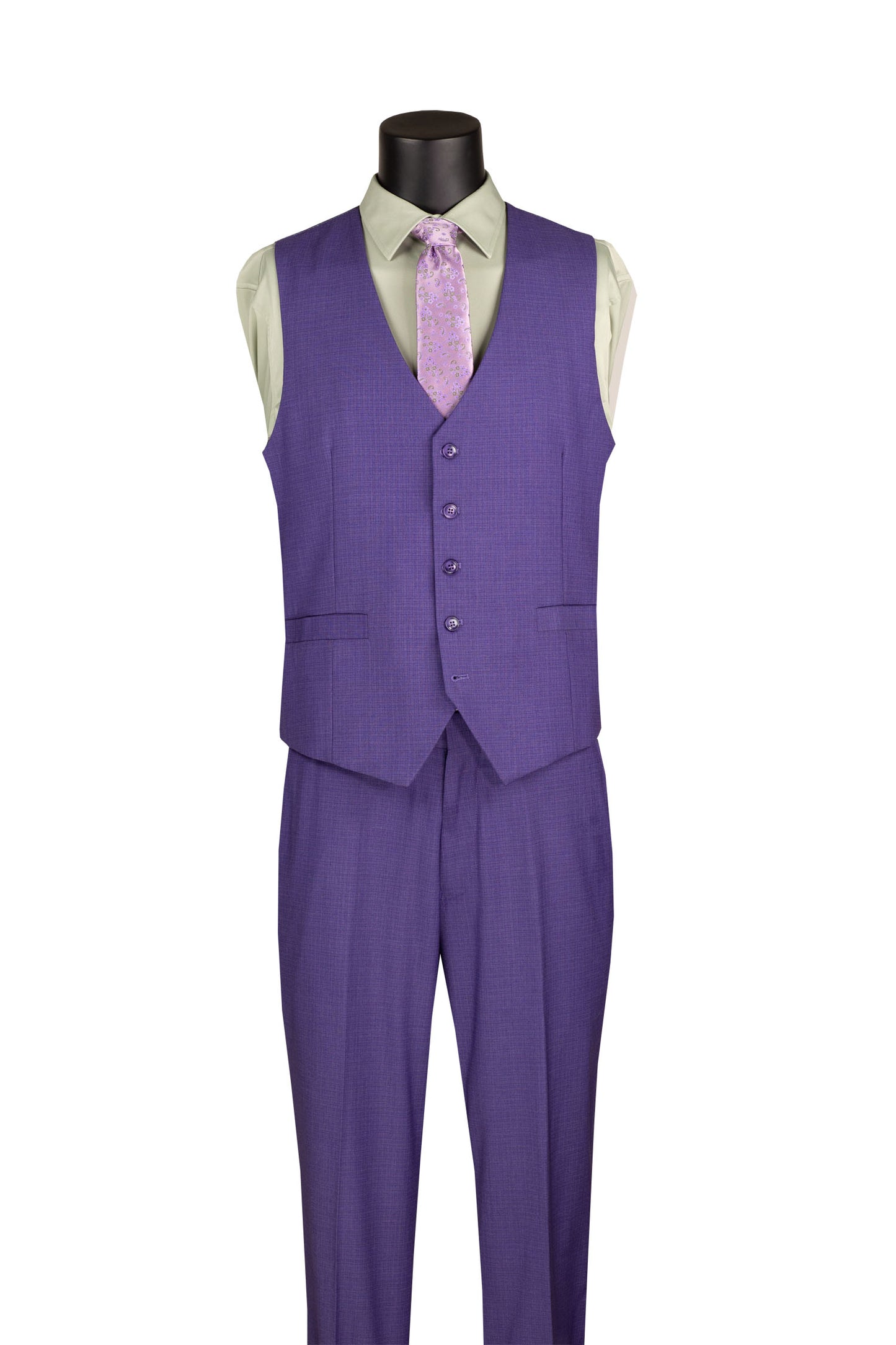 Vinci 3pc Solid Texture Regular Fit Suit (Purple)