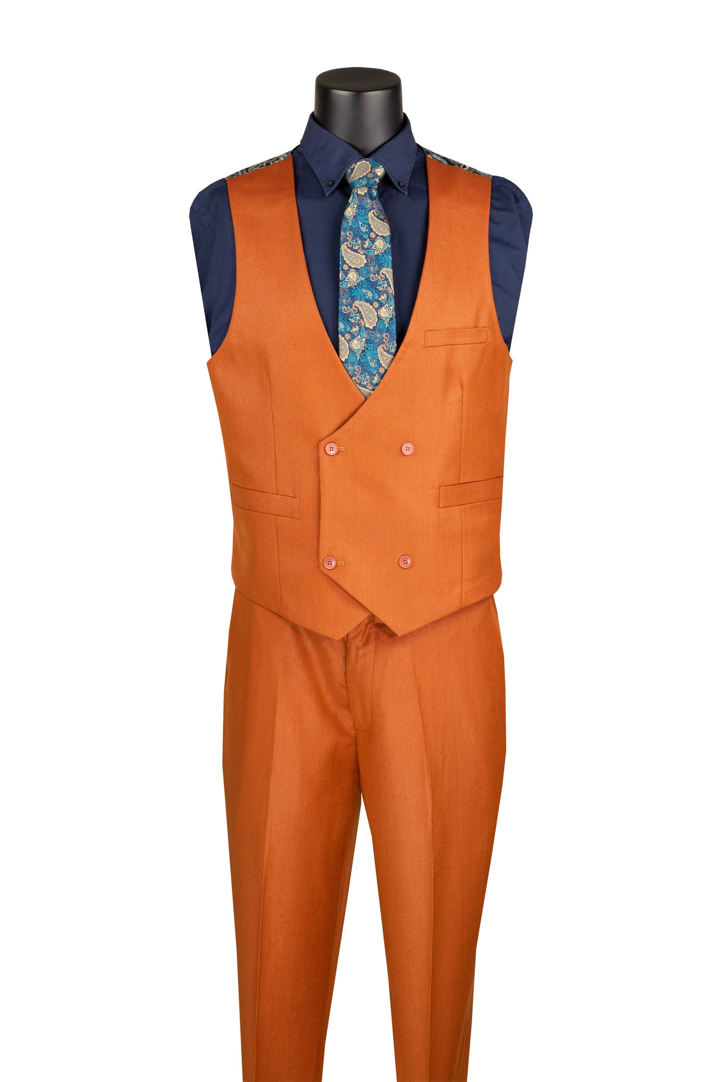 Vinci Classic Fit 3pc w/Double Breasted Vest + Adjustable Waistband (Rust)