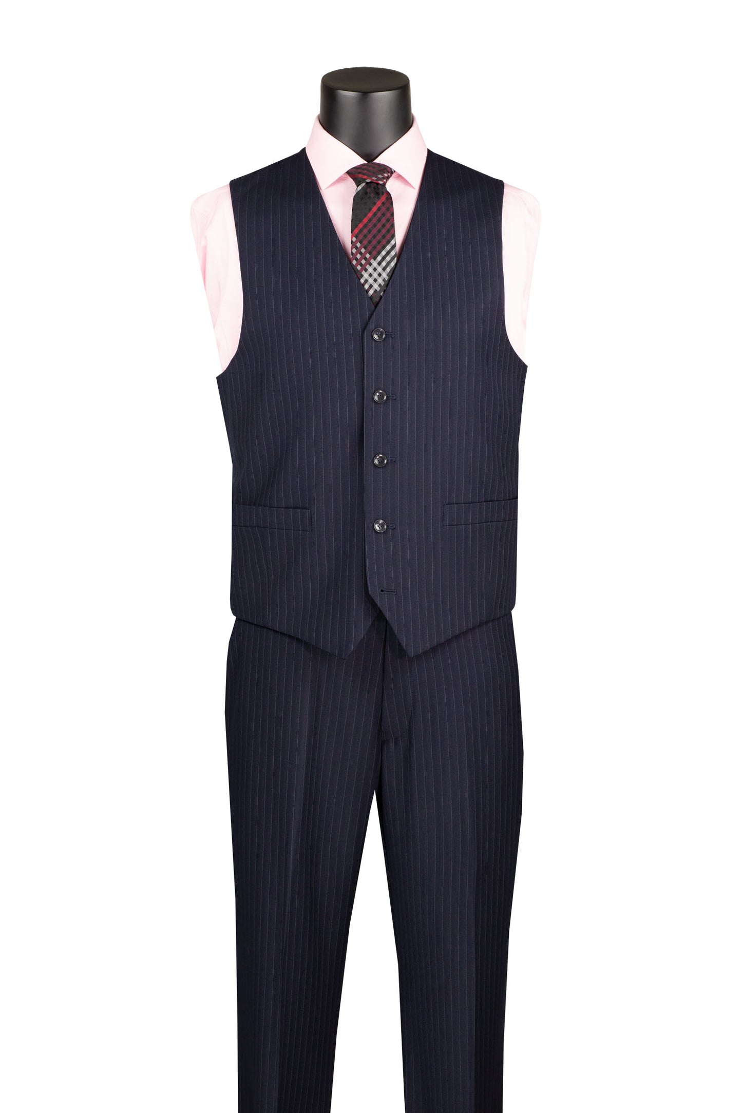 Vinci Luxurious Wool Feel 3pc Pin Stripe Suit (Navy)