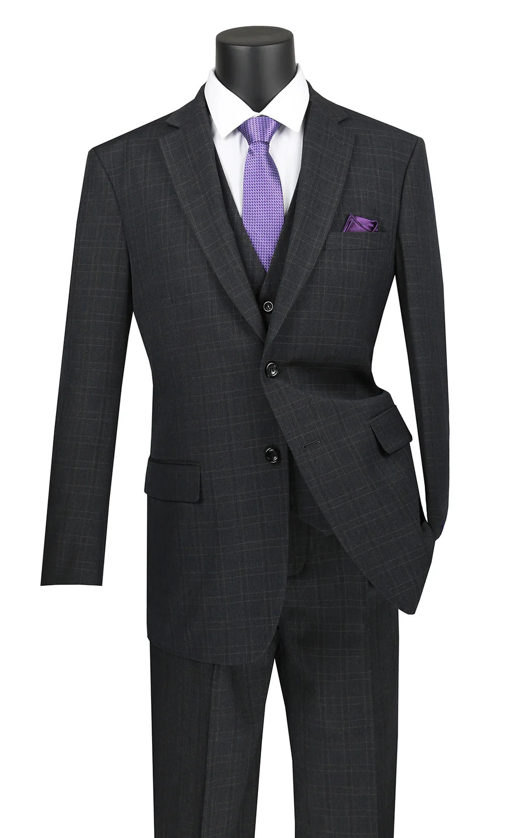 Vinci Classic Fit Executive 3pc Suit (Black)