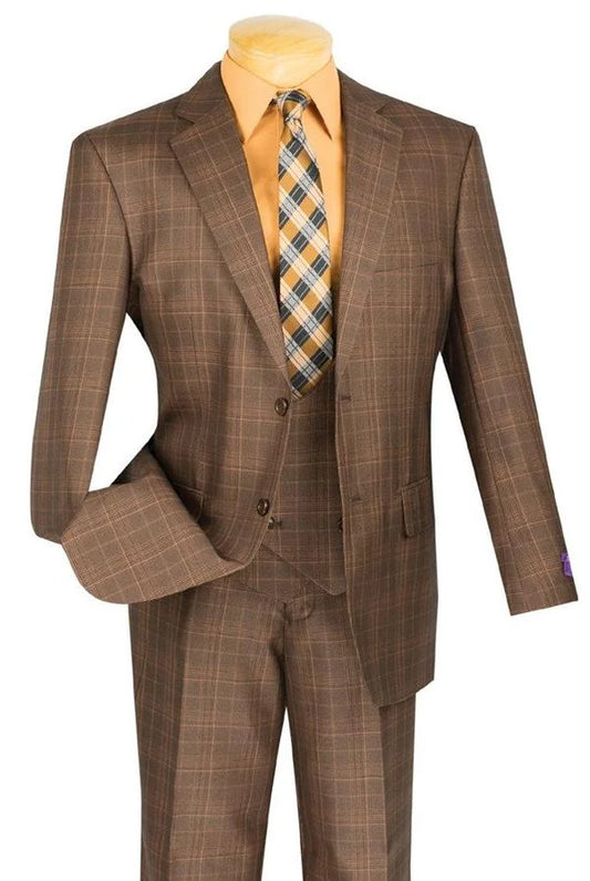 Vinci Classic Fit 3pc Plaid Suit (Chestnut)