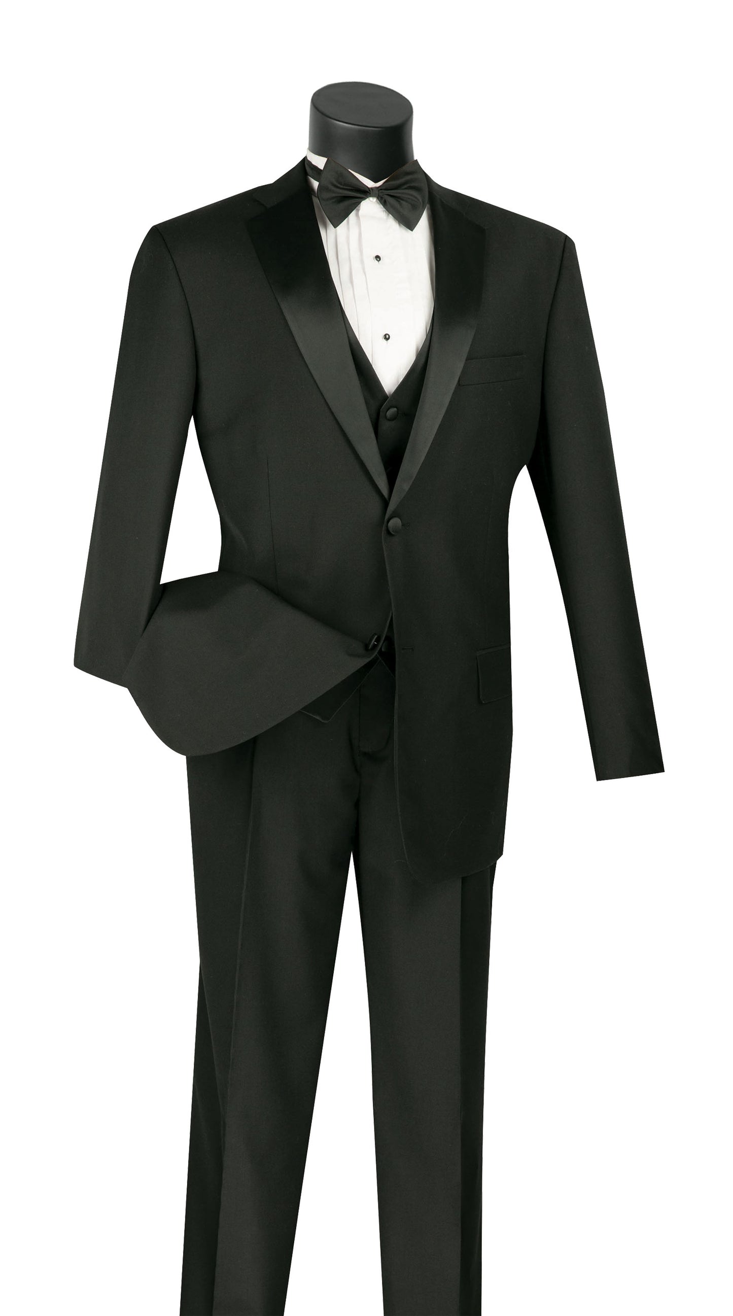Vinci 3pc Regular Fit Tuxedo w/Matching Bow tie & Adjustable Waistband (Black)