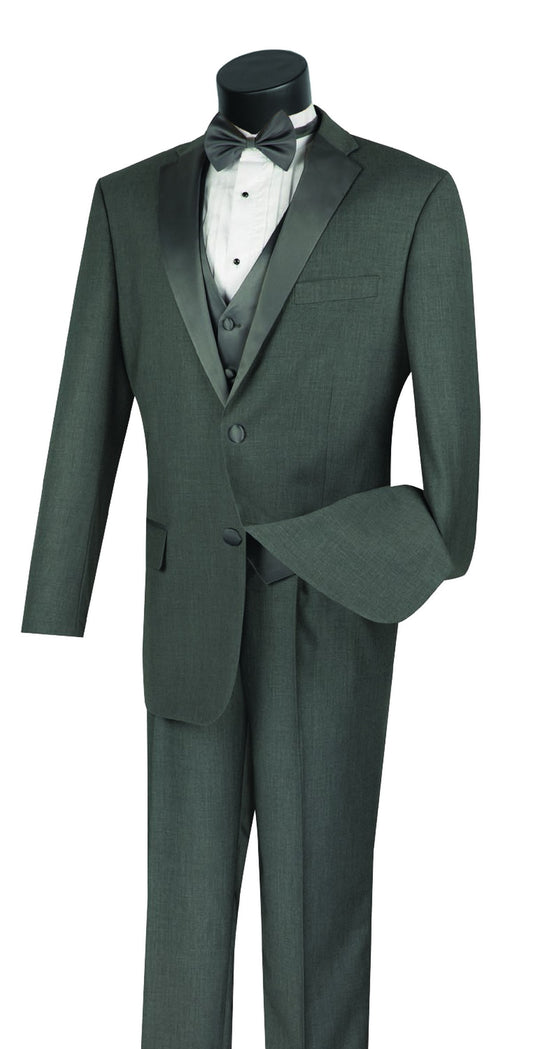 Vinci 3pc Regular Fit Tuxedo w/Matching Bow tie & Adjustable Waistband (Gray)