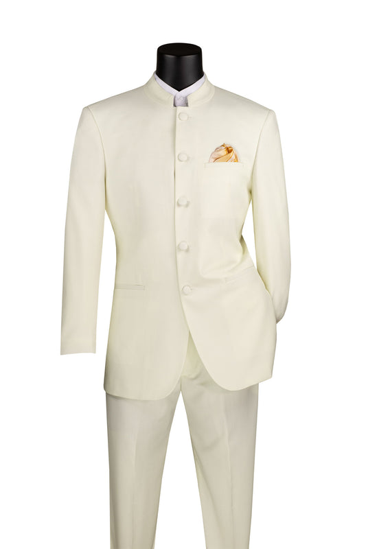 Vinci Classic Fit Banded Collar Suit (Ivory)