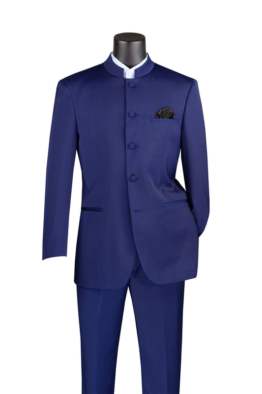 Vinci Classic Fit Banded Collar Suit (Navy)