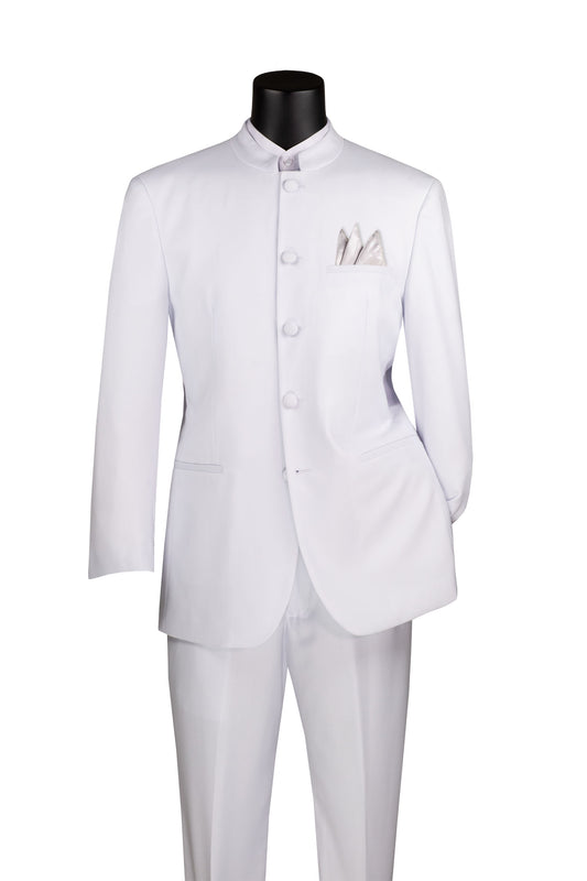 Vinci Classic Fit Banded Collar Suit (White)