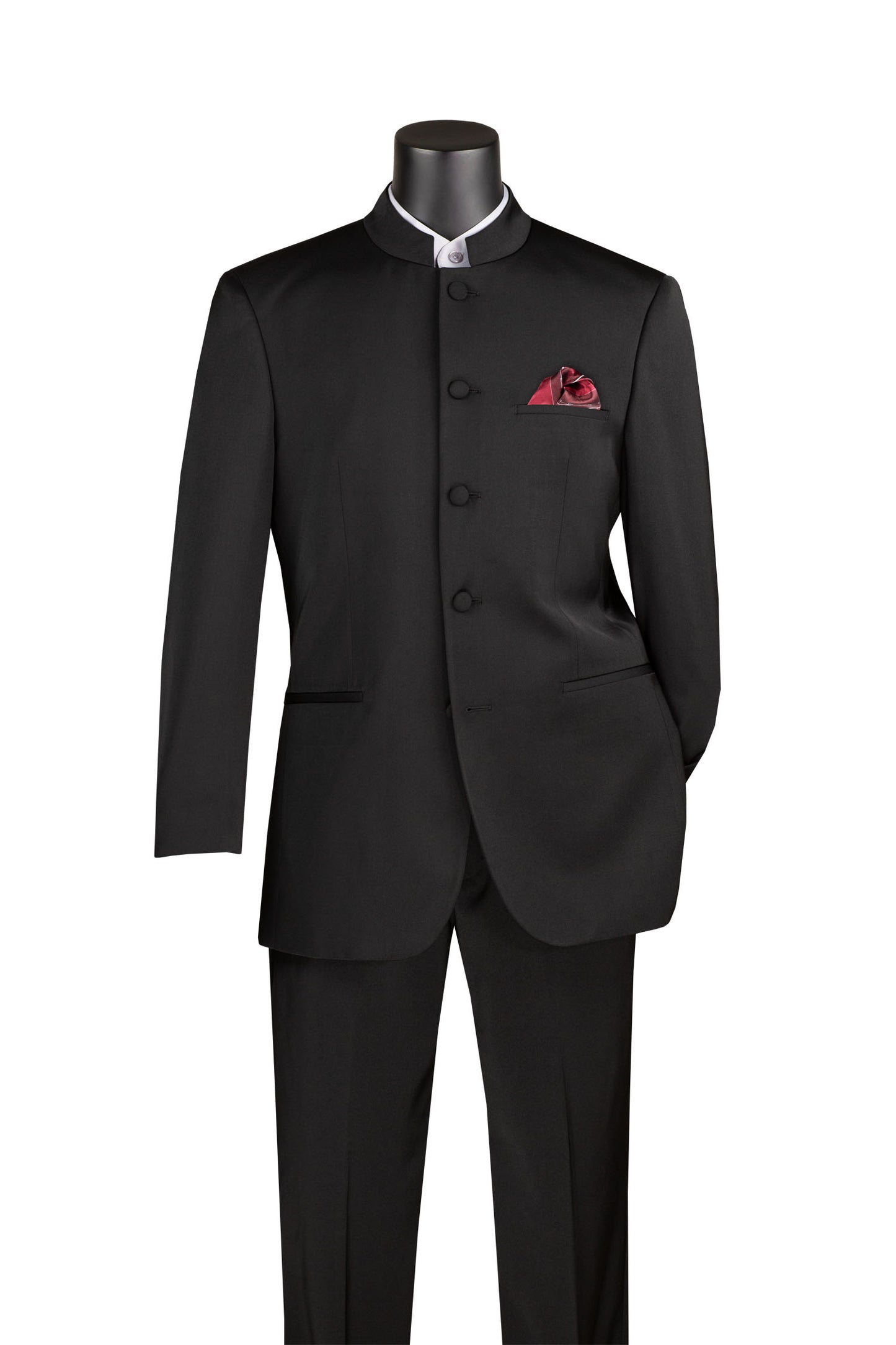 Vinci Classic Fit Banded Collar Suit (Black)