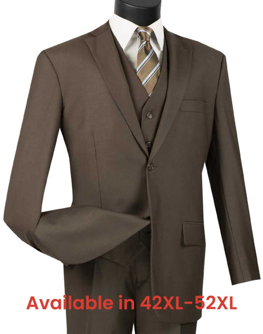 Vinci Classic Fit 3pc Suit (Brown)