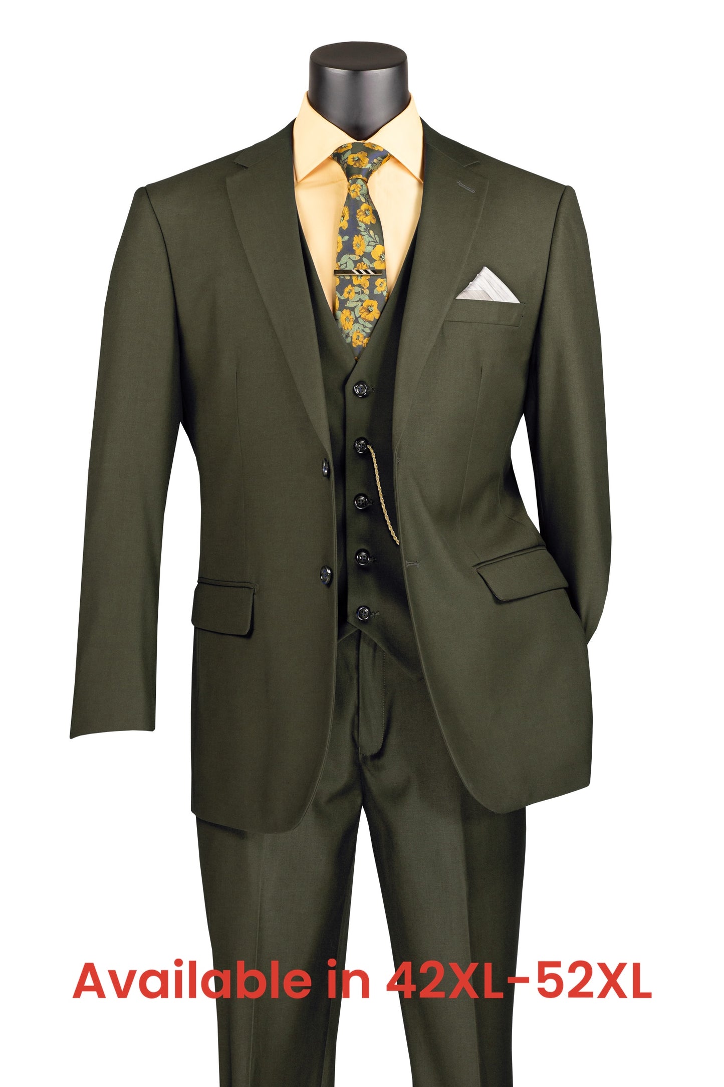 Vinci Classic Fit 3pc Suit (Olive)