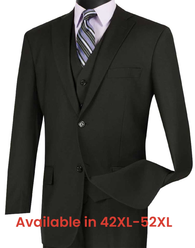 Vinci Classic Fit 3pc Suit (Black)