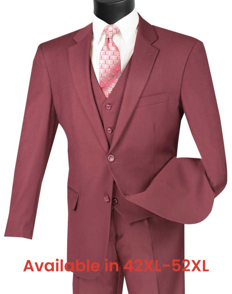 Vinci Classic Fit 3pc Suit (Maroon)