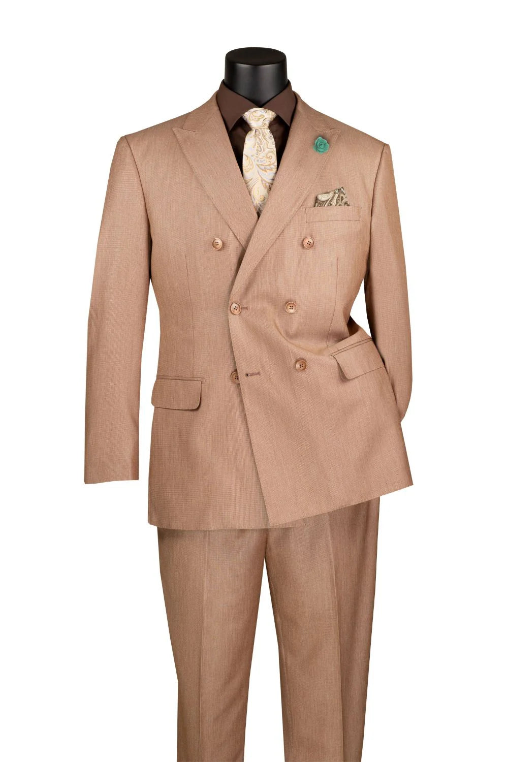 Vinci Classic Fit Double Breasted Suit w/Adjustable Waistband (Mocha)