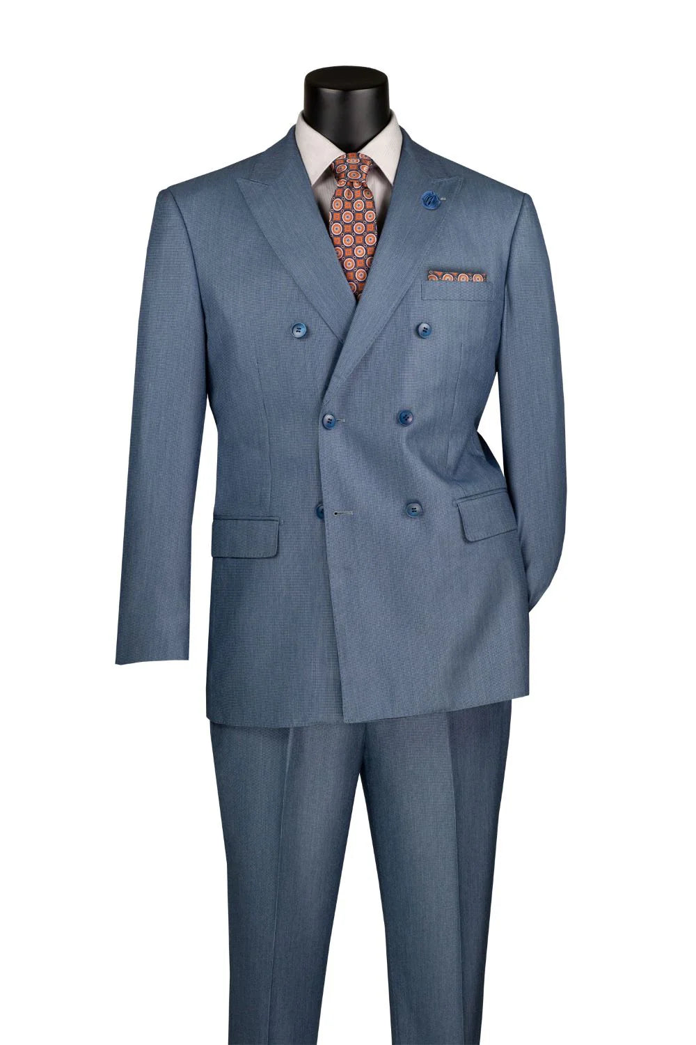 Vinci Classic Fit Double Breasted Suit w/Adjustable Waistband (Smoke Blue)