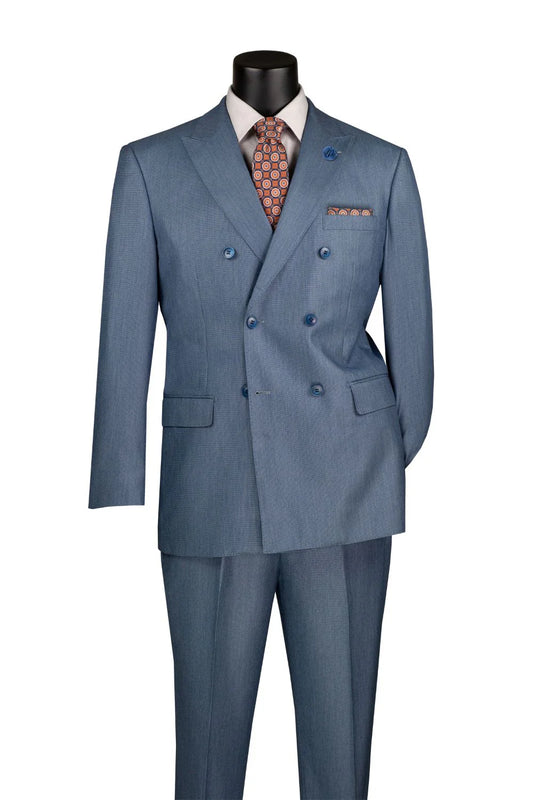 Vinci Classic Fit Double Breasted Suit w/Adjustable Waistband (Smoke Blue)