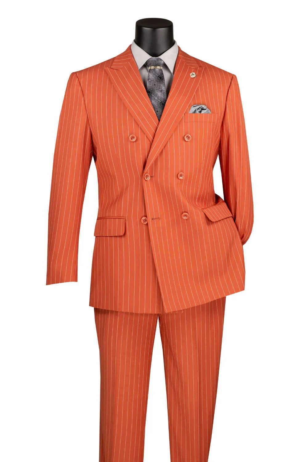 Vinci Classic Fit Executive Double Breasted Suit Gangster Stripe w/Adjustable Waistband (Canyon Clay)