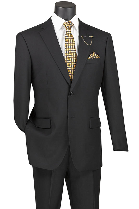 Vinci Executive 2pc Notch Lapel Regular Fit with 2″ Adjustable Waist Band Suit (Black)