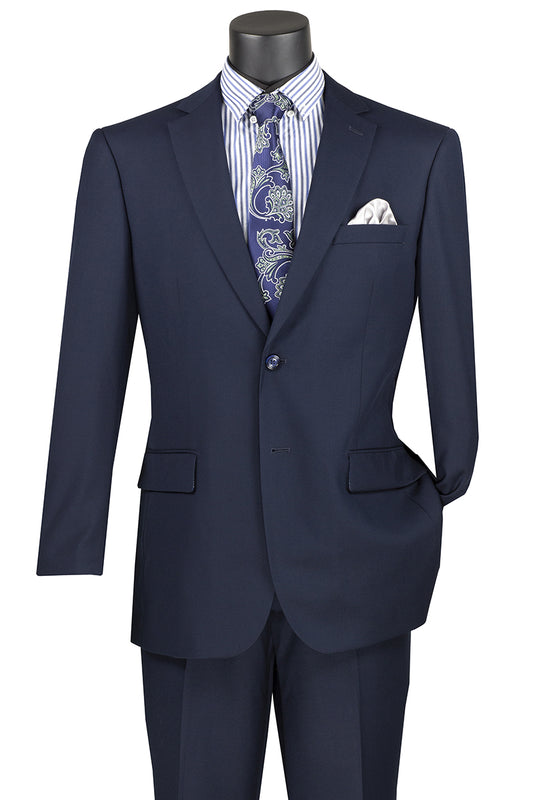 Vinci Executive 2pc Notch Lapel Regular Fit with 2″ Adjustable Waist Band Suit (Navy)