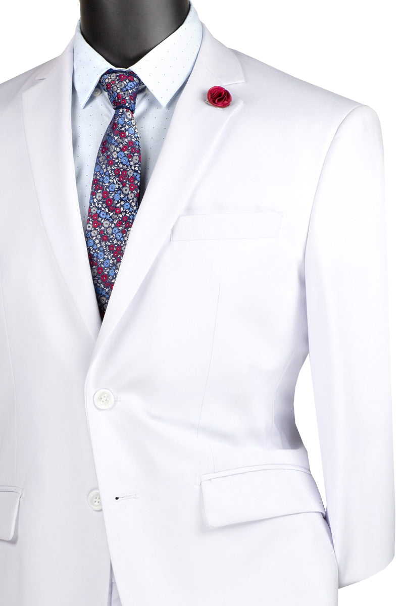 Vinci Executive 2pc Notch Lapel Regular Fit with 2″ Adjustable Waist Band Suit (White)
