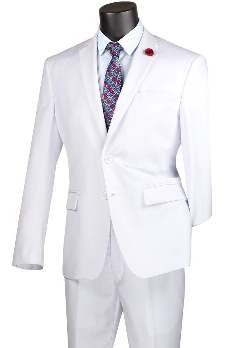 Vinci Executive 2pc Notch Lapel Regular Fit with 2″ Adjustable Waist Band Suit (White)