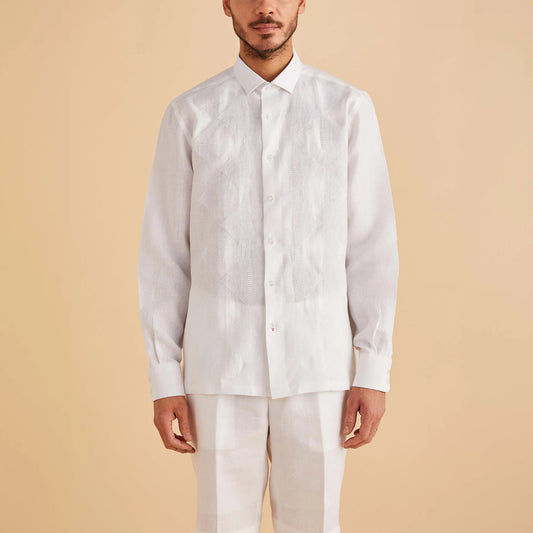 Inserch Long Sleeve Linen Embroidered Shirt