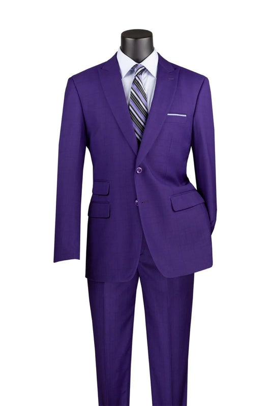 Vinci 2pc Modern Fit Windowpane Suit (Purple)