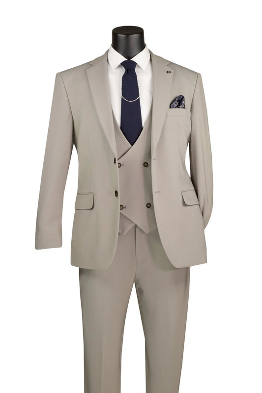 Vinci 3pc Super Stretch Fabric w/Adjustable Waistband Suit (Tan)