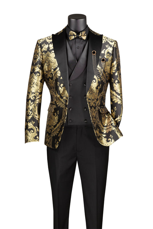 Vinci Modern Fit 3pc with Matching Bow Tie Suit (Black)