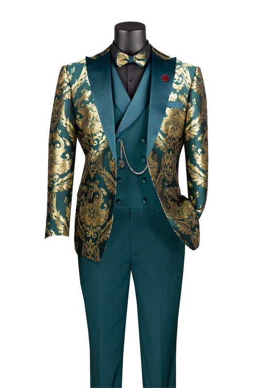Vinci Modern Fit 3pc with Matching Bow Tie Suit (Emerald)