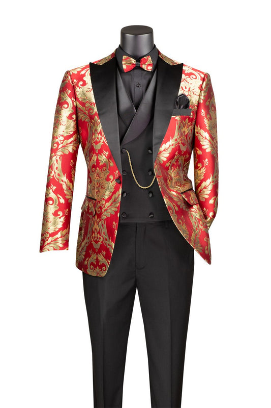 Vinci Modern Fit 3pc with Matching Bow Tie Suit (Red)