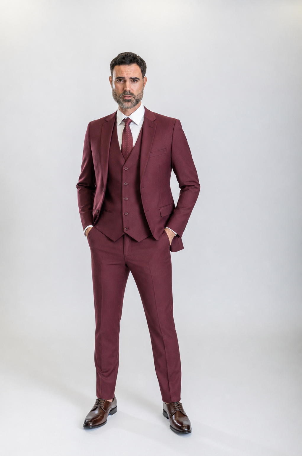 Caravelli 3pc Regular Fit Suit (Burgundy)