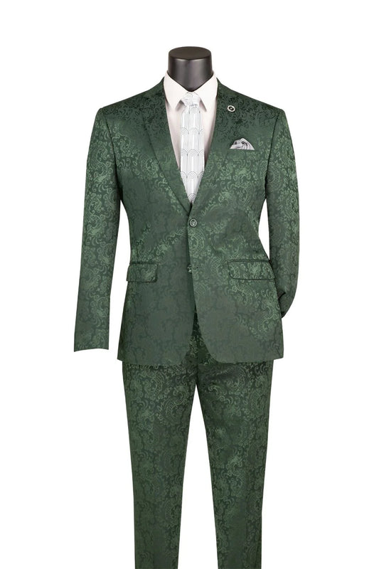 Vinci 2pc Slim Fit Paisley Jacquard Suit (Hunter Green)