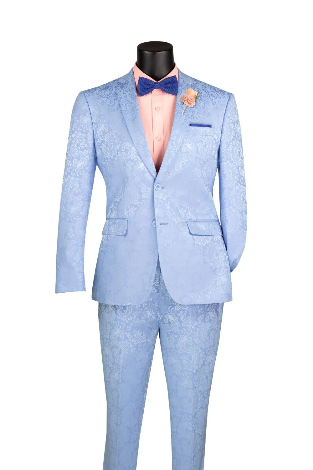 Vinci 2pc Slim Fit Paisley Jacquard Suit (Light Blue)
