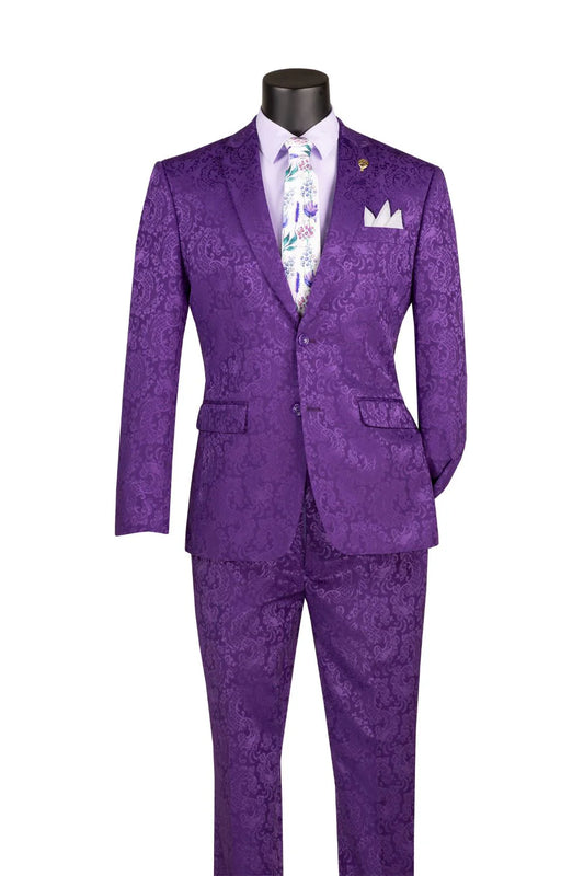 Vinci 2pc Slim Fit Paisley Jacquard Suit (Purple)