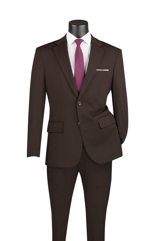 Vinci 2pc Slim Fit Single Breasted Super Stretch Suit w/Adjustable Waist (Brown)